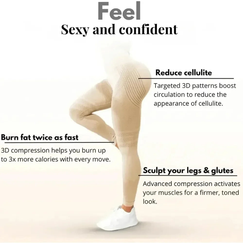 seamless, butt-lifting, for gym & yoga – Compressive high-waist women's 3D leggings
