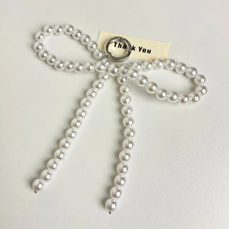 Pearl Beaded Bow Keychain Y2K Bag Charm Cute Gift Accessory