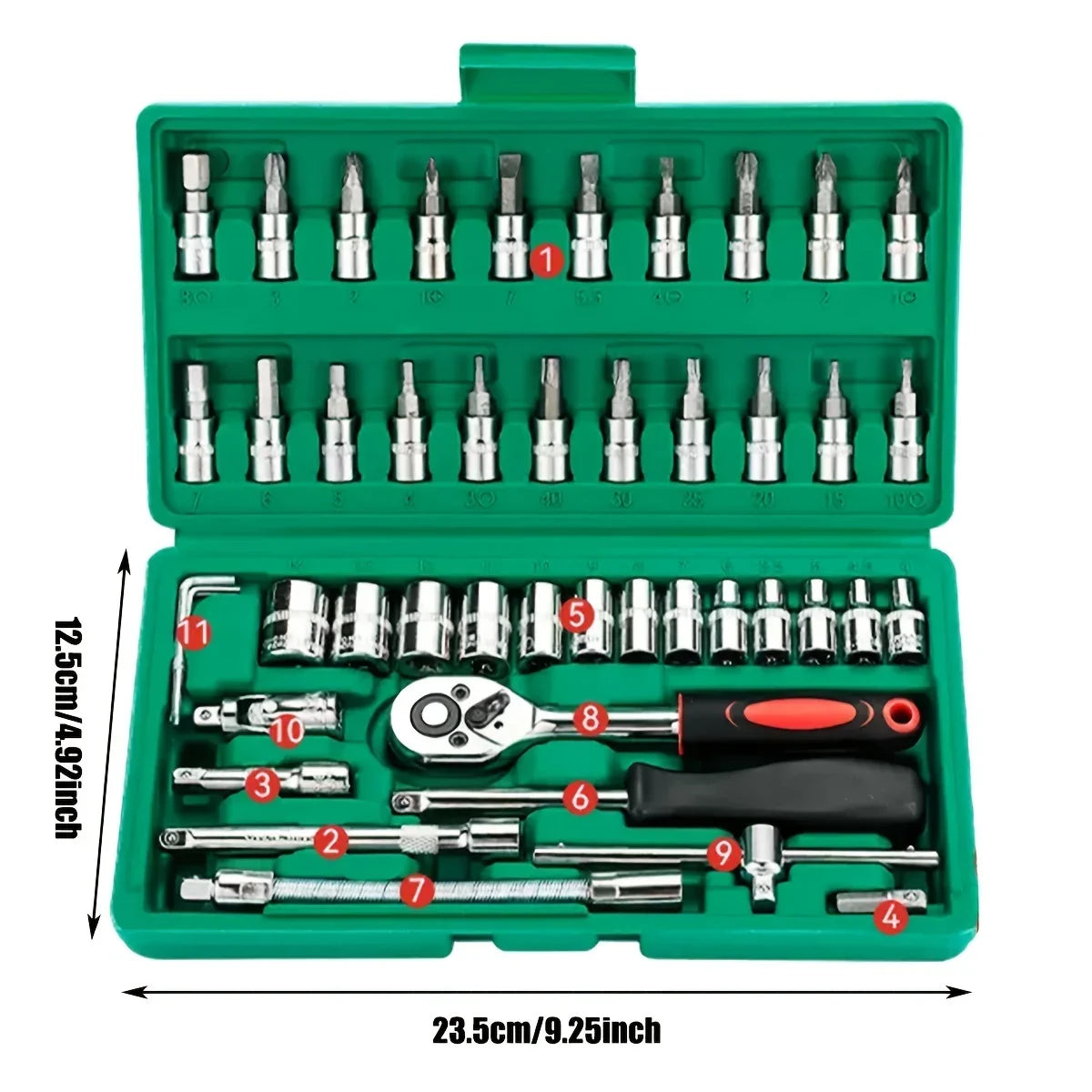 Household Tools Drive Socket Kit - 1/4 Inch Ratchet Wrench & Metric Hex Bit Kit for Mechanics