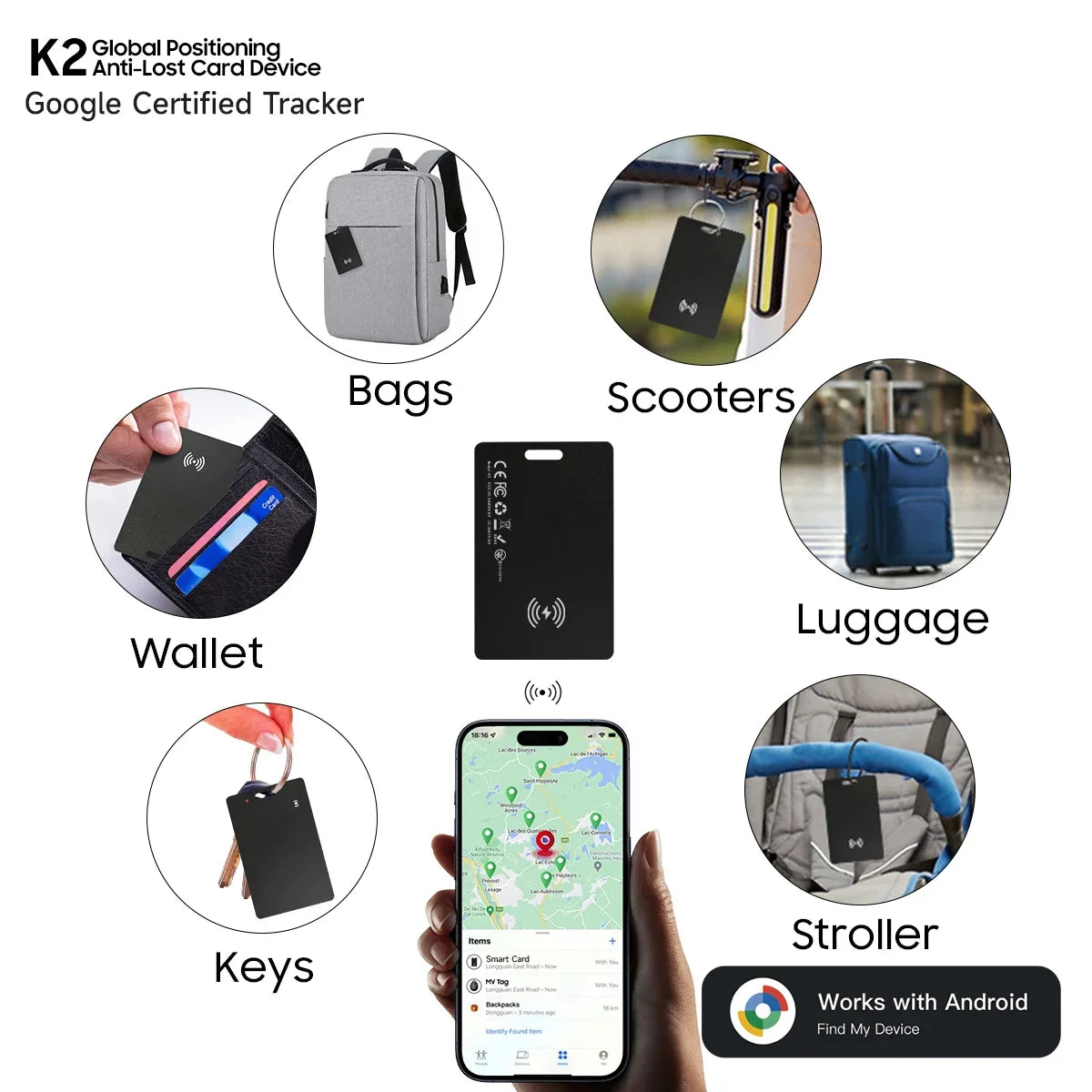 Cordless Battery-Powered Android Item Locator 2026 – Smart Wallet Tracker Card IP68 Water-Resistant