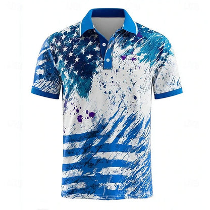 Light men's polo shirt - graphic flag print, cotton, casual summer wear for outdoor events