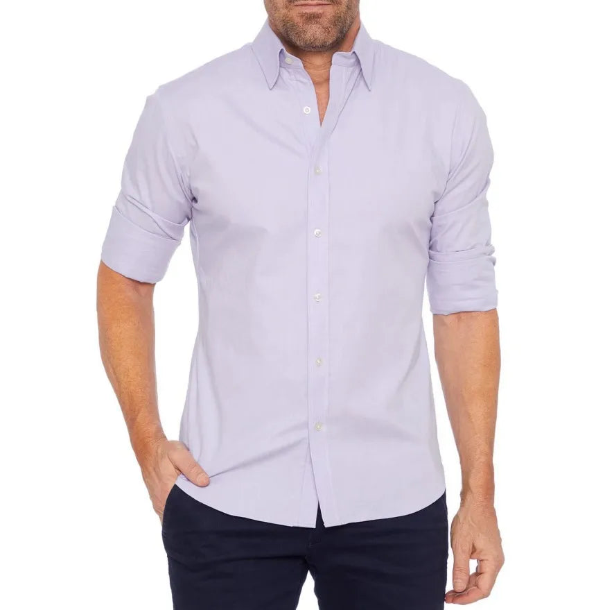Casual Men's Oxford Zipper Shirt - Elastic Cotton Slim Fit for All Seasons