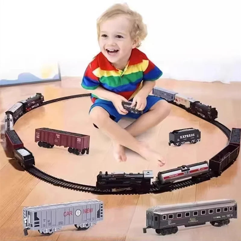 Retro Steam Motor-Driven Train Kit with Lights - Christmas Railway Toy for Kids, Great Holiday Gift