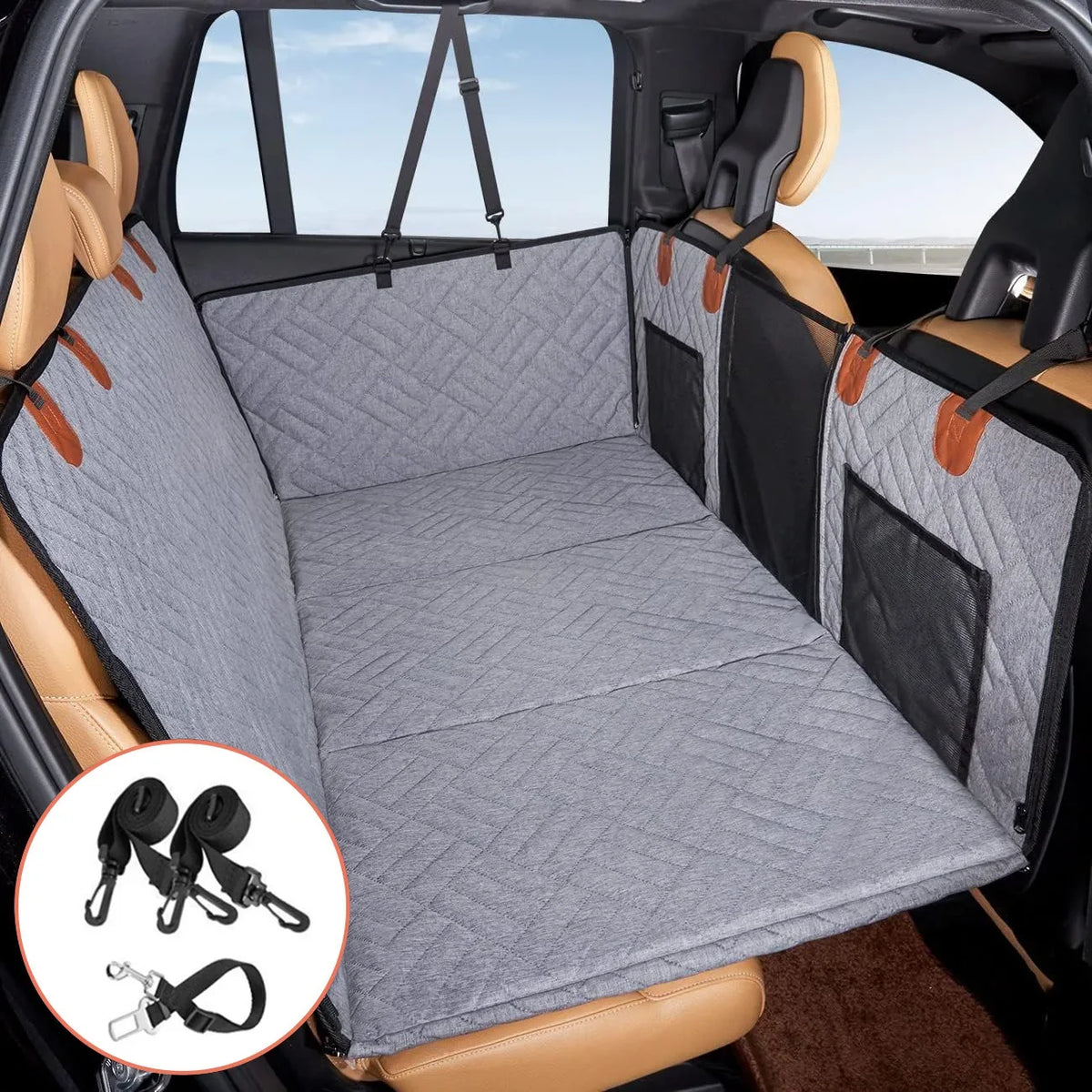 Water-Resistant Pet Car Seat Cover - Anti-Slip Scratch-Proof Hammock Back Seat Protector for Dogs