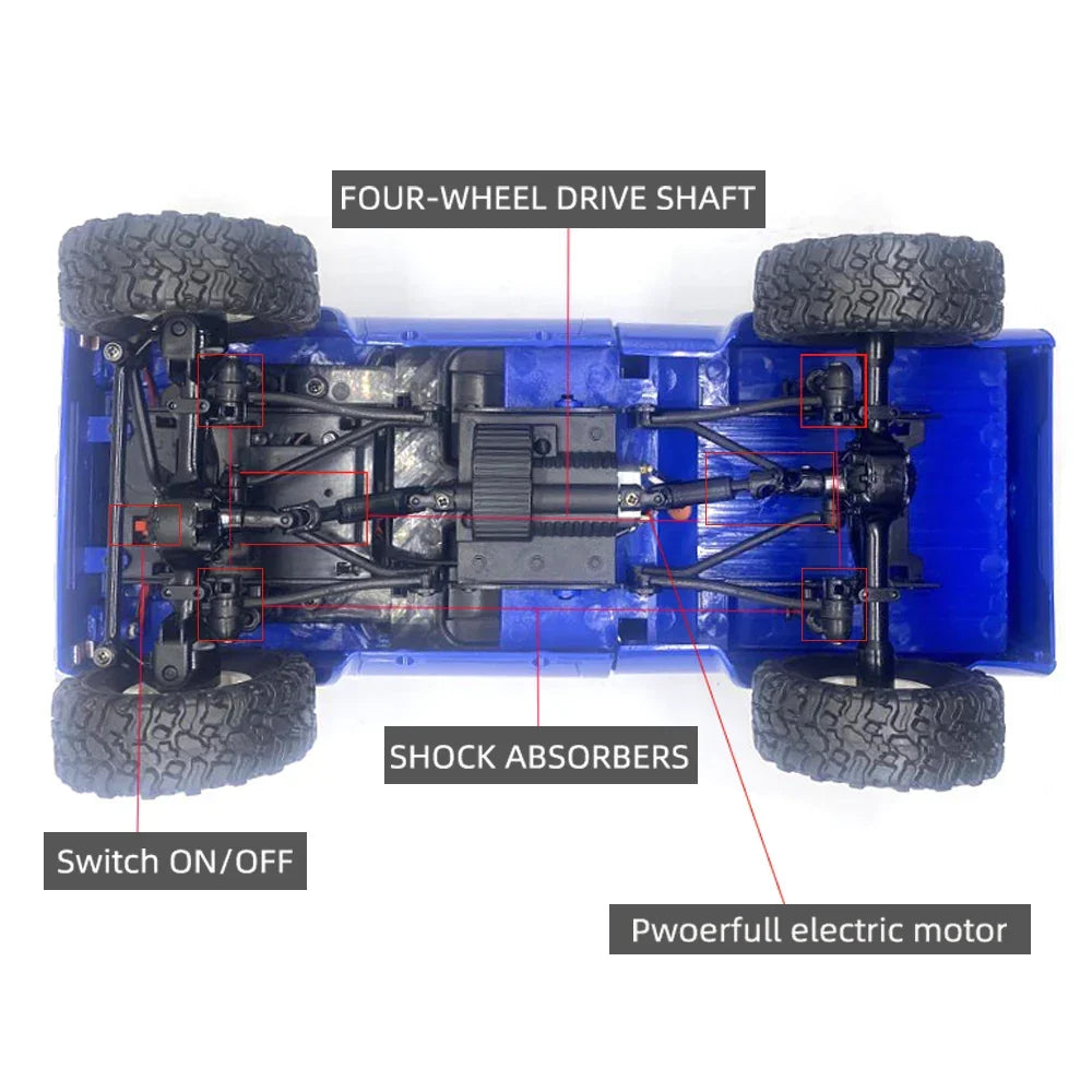 RC Car 1:16 Scale 4WD Rock Crawler Motor-Driven Off Road Buggy With LED Lights Gift For Kids 15-20 Min Run Time