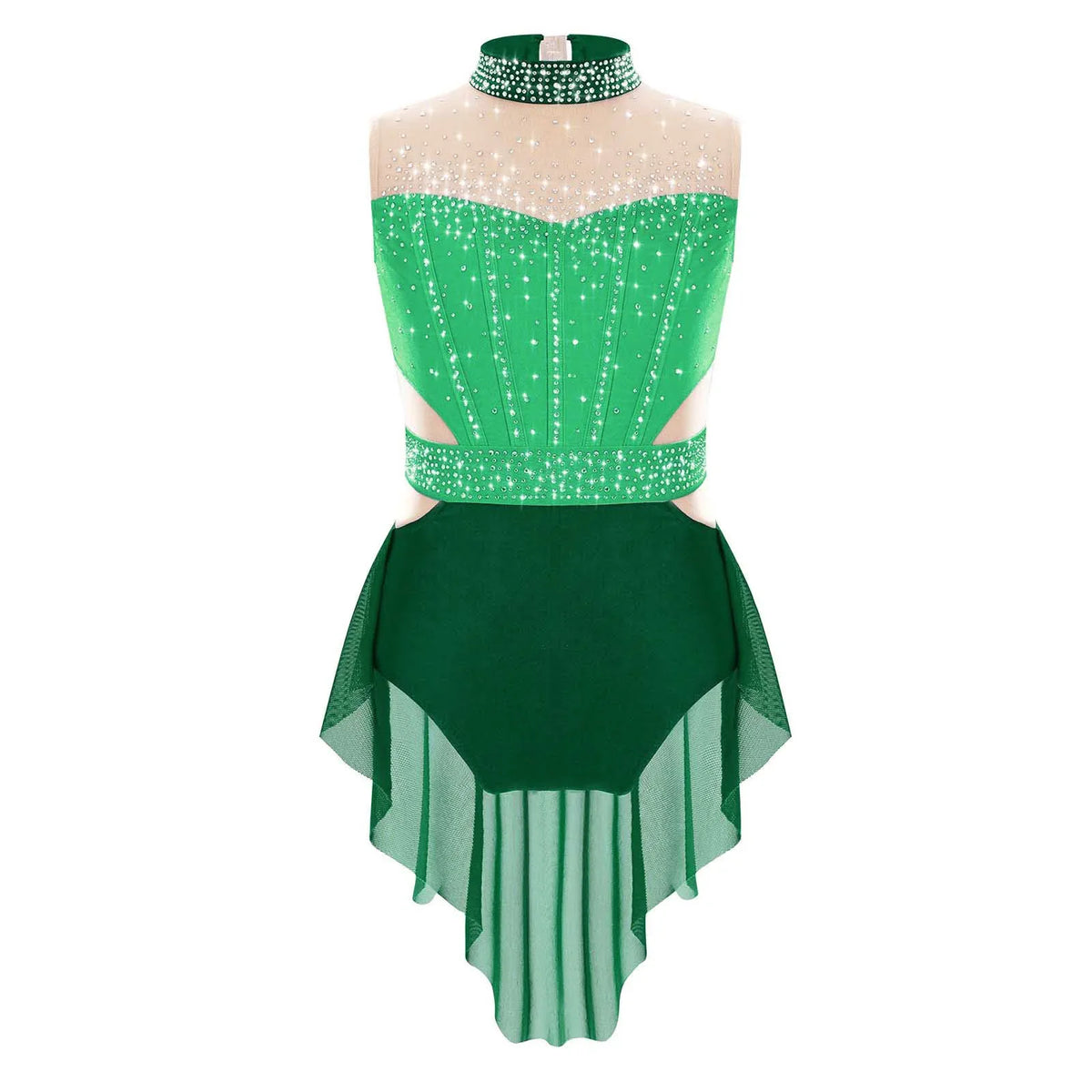 Light Girls' Leotard - Rhinestone Embellished, Mesh Skirt, Polyester/Nylon/Elastane, For Ballet, Gymnastics