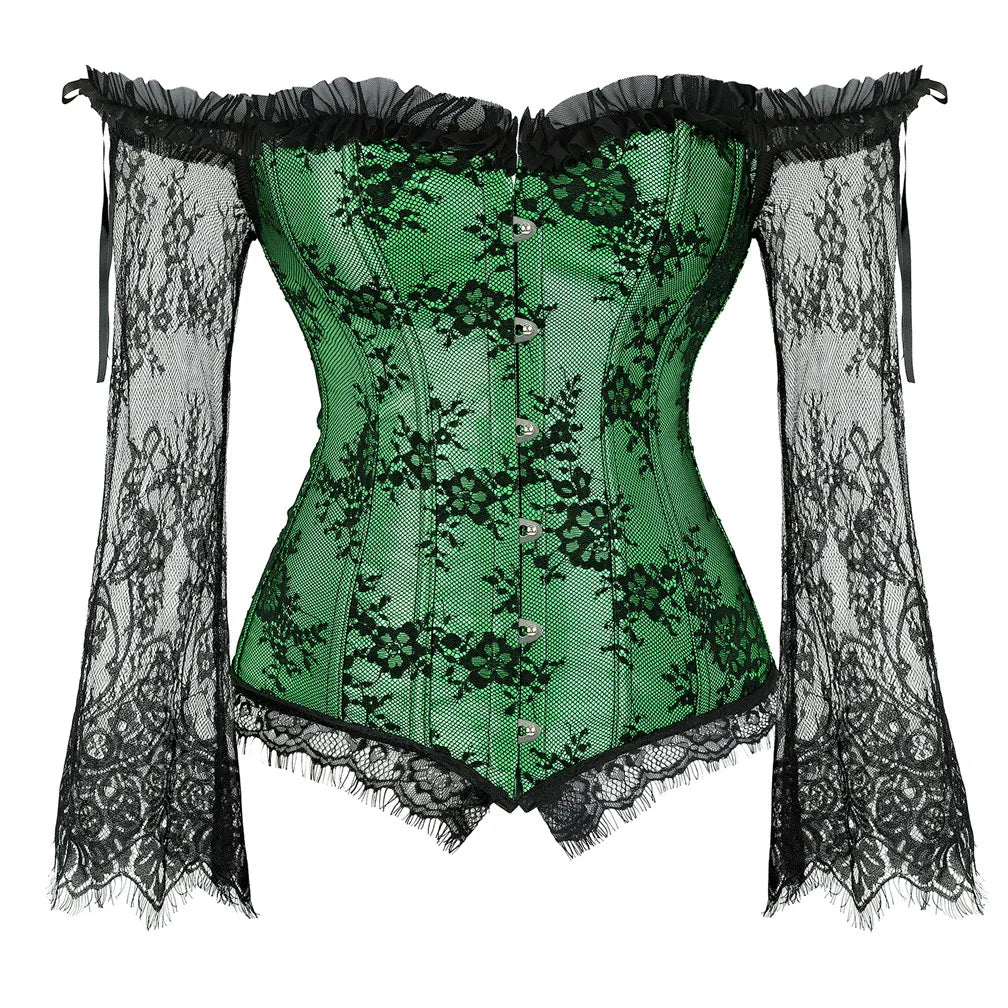 Women's Supportive Corset Top - Off Shoulder, Lace Satin