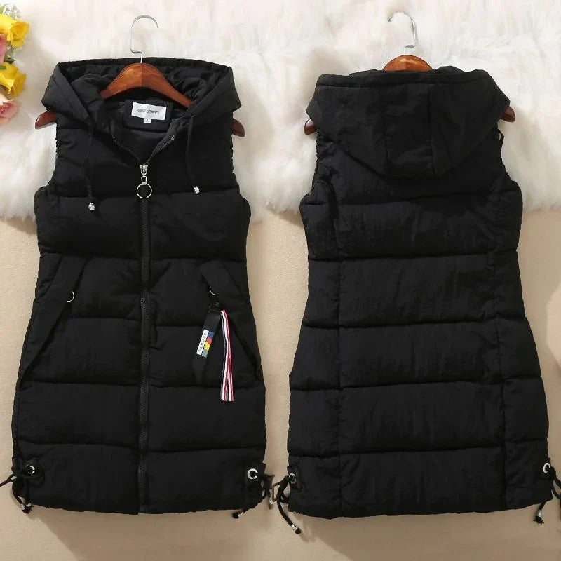 Long Quilted, Cotton Shell – Warm Cozy Women’s Puffer Vest