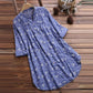 Long Elegant Cotton Linen Shirt - Floral Print Blouse for Women, Full Sleeve Spring Autumn Fashion