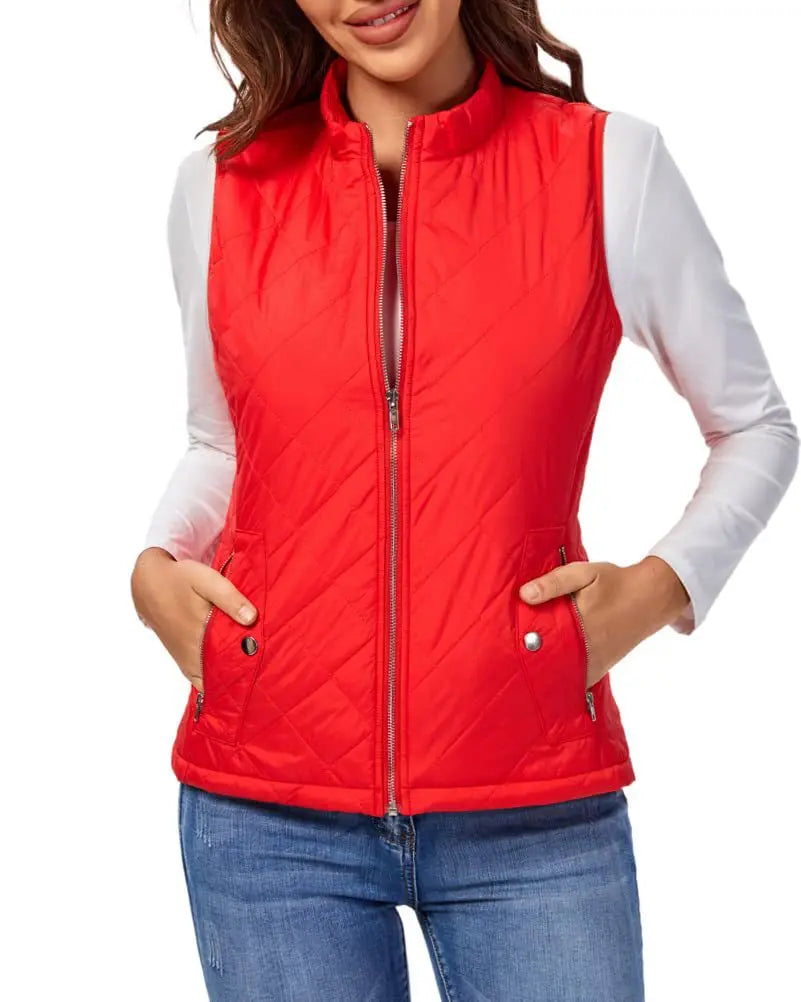 Light Women Quilted Vest - Stand Collar Cotton Winter