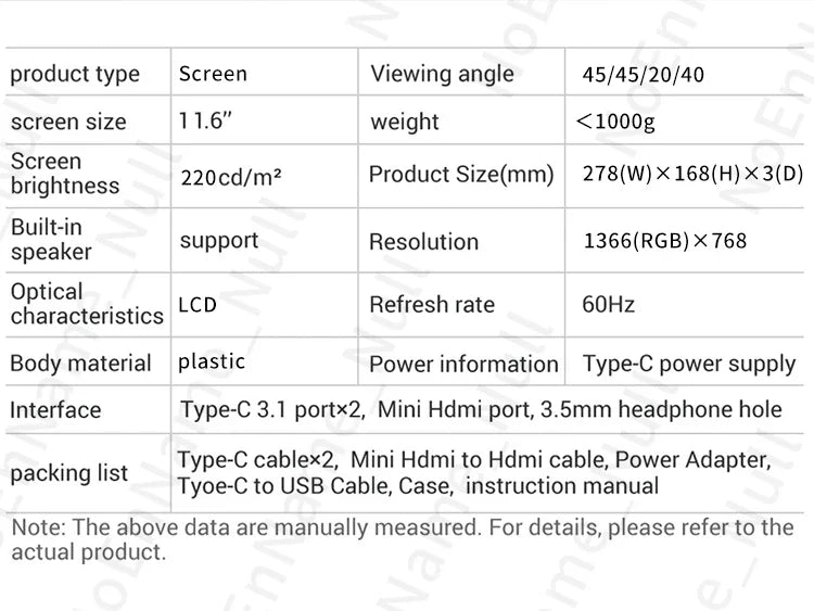 Travel-Friendly 11.6 Inch HDMI Monitor 1366x768 Gaming Display