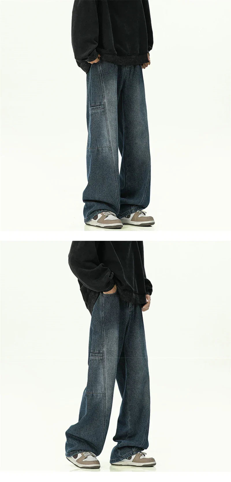 Mens Oversized Cargo Jeans - Wide Leg, Denim, Street