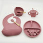 Baby Silicone Tableware Kit 8 Piece Suction Bowls Divided Plate Bib Spoon Fork Fall 2025 Self Feeding Aid
