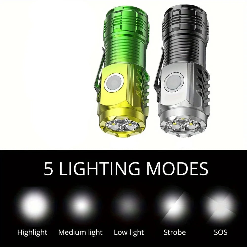 Tactical LED Mini Flashlight - USB Battery-Powered 5 Modes Work Light for Hiking, Camping, Car Repair, Travel-Friendly Torch with Clip & Magnet