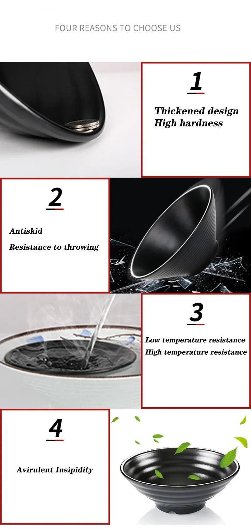 Bowl Ramen Black Plastic Japanese Style Noodle Bowl