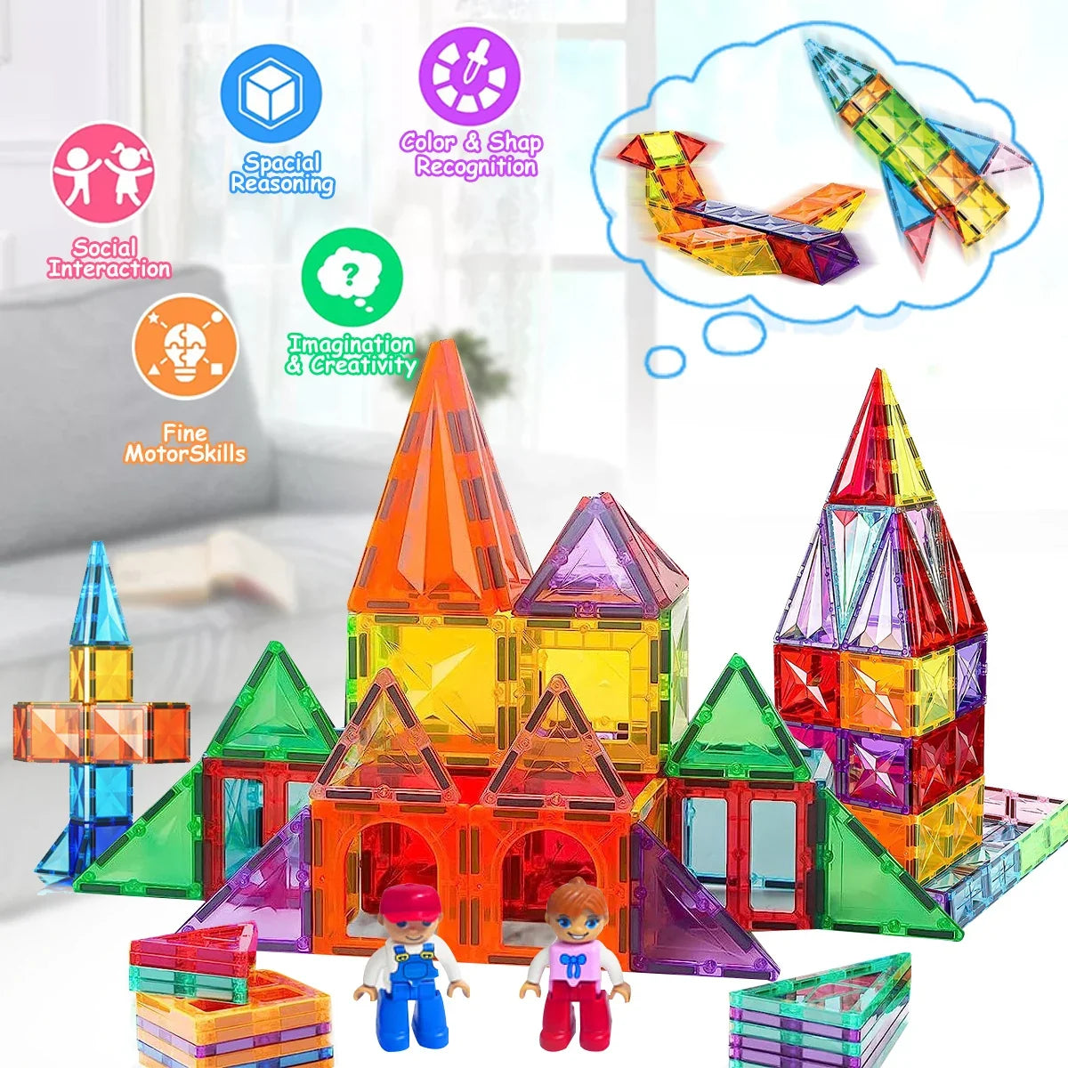 Magnetic Building Blocks Kit - DIY Educational Magnet Tiles for Kids, Montessori-Inspired Construction Toy, Great Gift for Creative Play