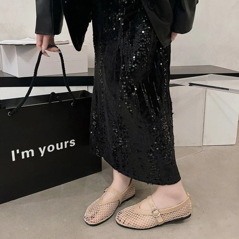 Women Breathable Mesh Ballet Flats - Strappy Round Toe