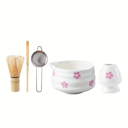 Matcha Bowl White Ceramic Sakura Matcha Tea Kit With Bamboo Whisk And Strainer Spring 2025 Gift