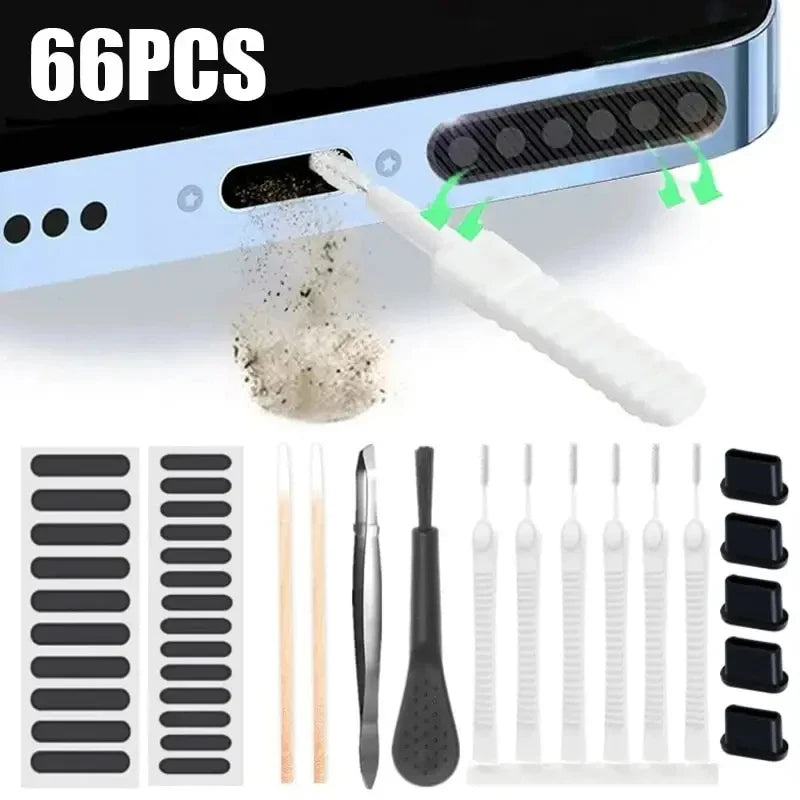 Speaker Phone & Charging Port Cleaning Kit - Dust Plugs & Earphone Brush for iPhone and Android