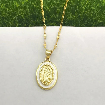women's Timeless Virgin Mary pendant necklace - 18K gold-plated stainless steel link chain, for everyday wear