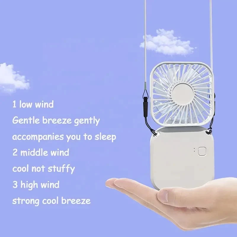 Mini Folding Hanging Neck Fan - 3 Speed USB Battery-Powered Personal Fan for Travel and Indoor Use