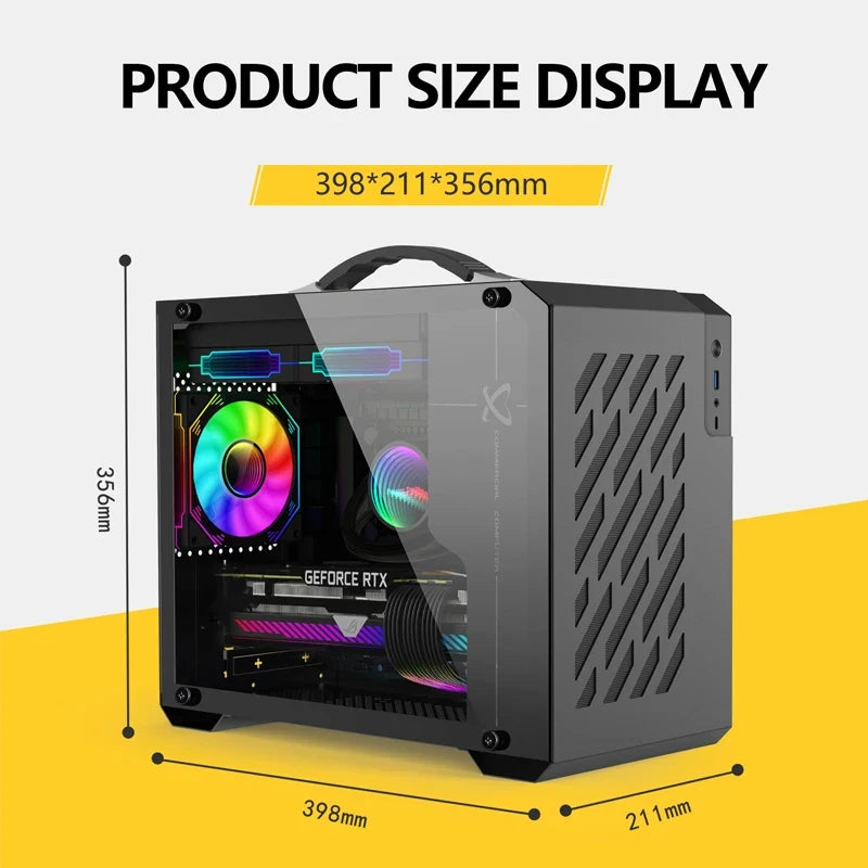 Mini ITX Case Glass Side 240mm Watercooling Travel-Friendly
