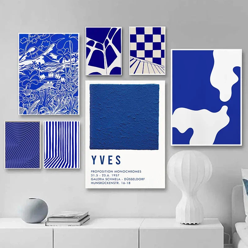 Klein Blue Abstract Canvas Wall Art Vertical Contemporary Print