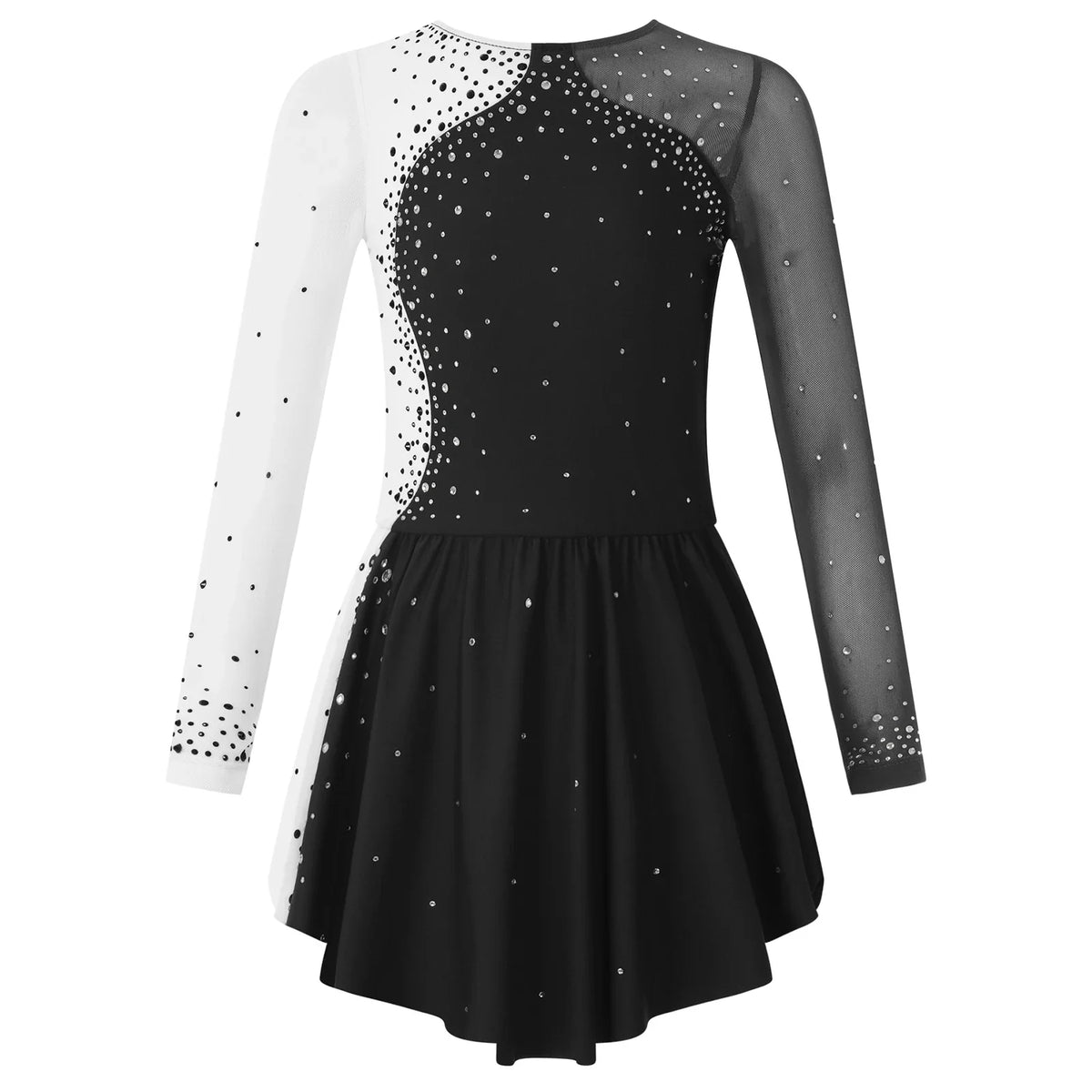long sleeve rhinestone accents, jersey, dance performance costume – Stretchy girls figure skating dress