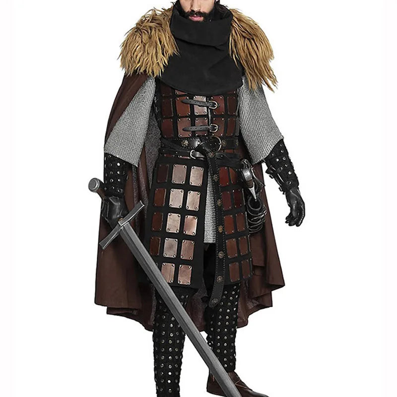 Medieval Leather Brigandine Tunic Coat for Cosplay and LARP, Adjustable Size 80-105cm, Brown-2
