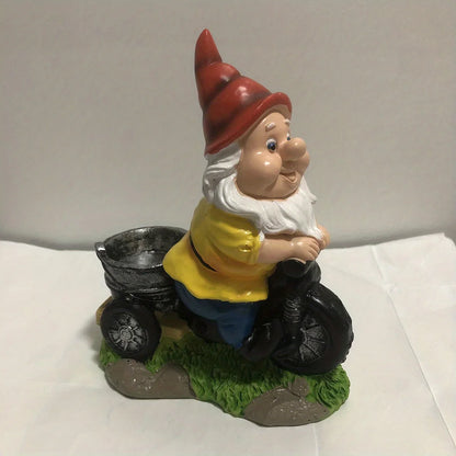 Garden2026 Edition Gnome On Bicycle Statue Sturdy Resin Outdoor Decor Flower Cart Dwarf Ornament Fall
