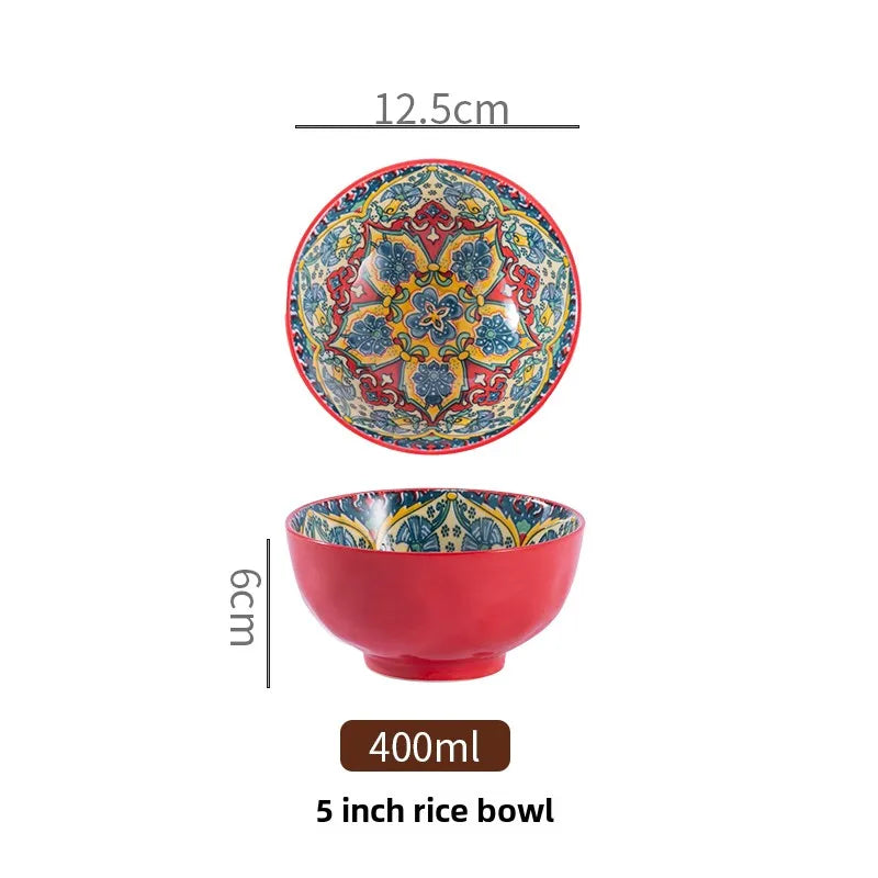 Ceramic Bohemian Rice Bowl Retro Noodle Bowl Kitchen Gift