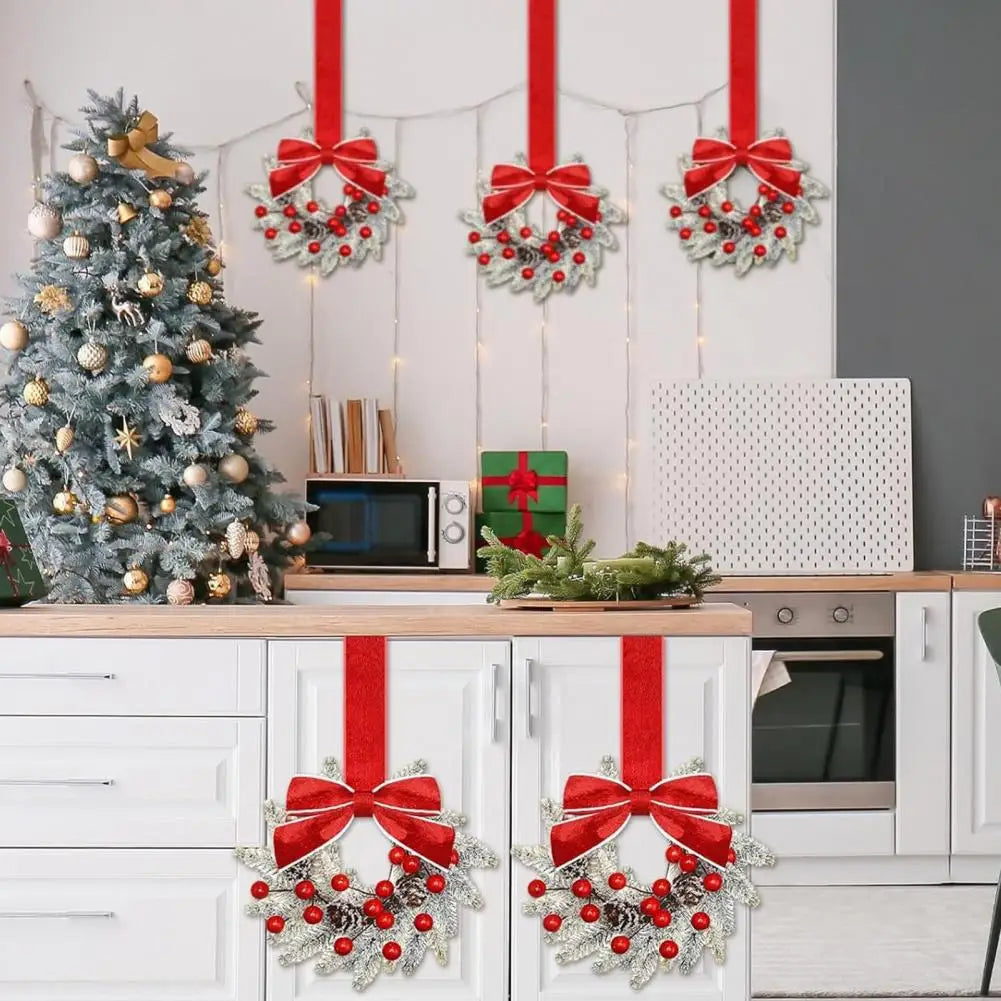 Christmas Wreaths Kit Of 6 Mini Cabinet Wreaths With Red Bows Farmhouse Holiday 2025 Artificial Sturdy Decor