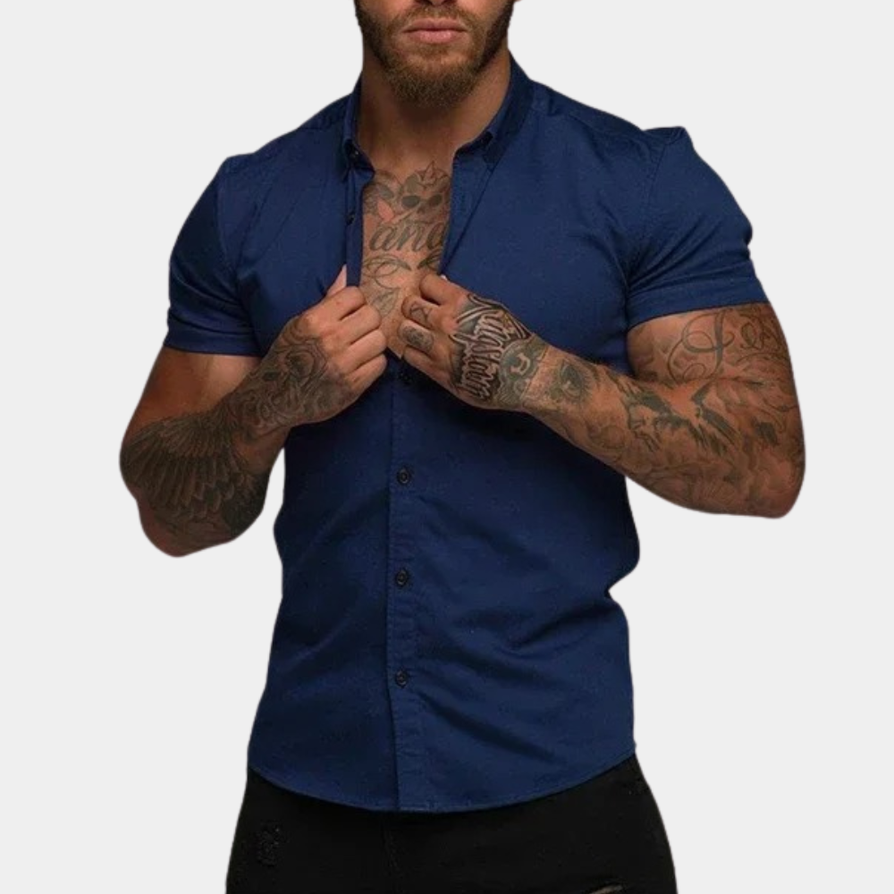 Stylish Short Sleeve Men's Shirt in Black, Blue, Gray, Red, and White - Comfortable Casual T-Shirt for Everyday Wear-3
