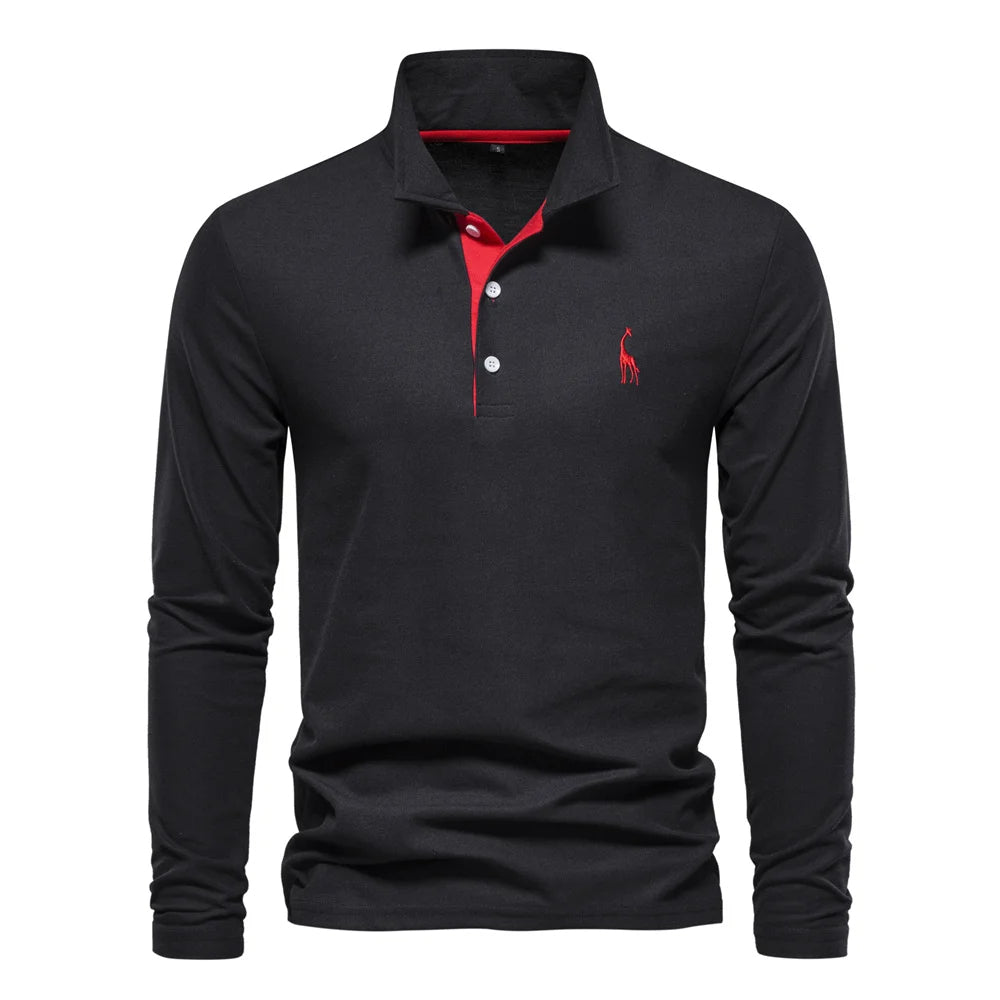 Plush Timeless Mens Long Sleeve Polo - Collared Cotton Casual