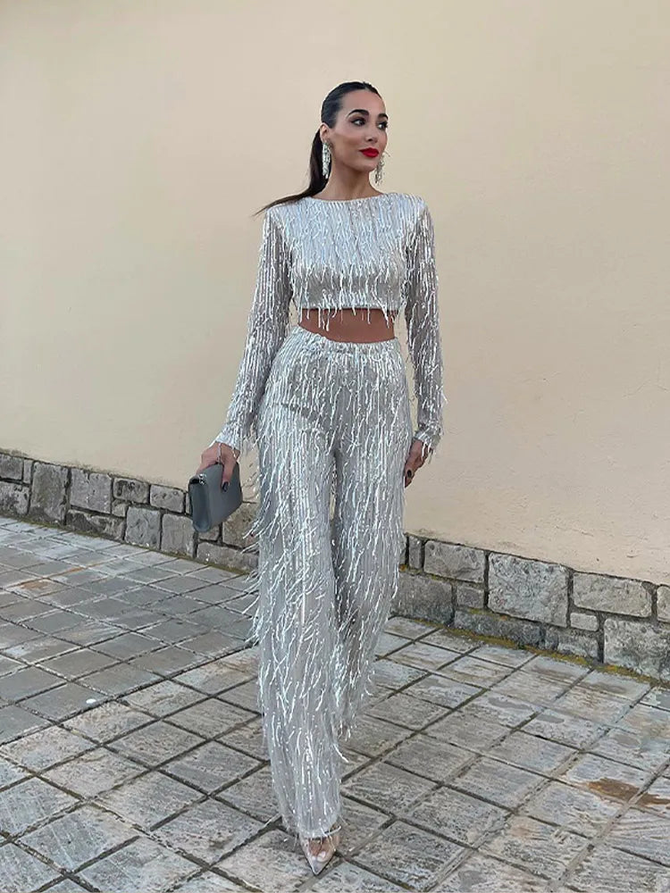 Elegant Ladies Crop Top Set with Matching Pants, Soft Breathable Fabric, Flattering Fit for Summer Fashion, Casual Outings and Festivals-5