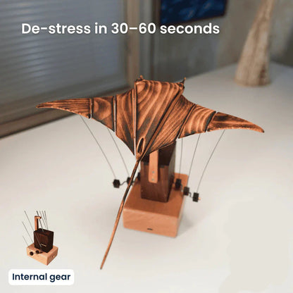 Wooden Stress-Relief Decor – Hand-Cranked Manta Ray Automaton