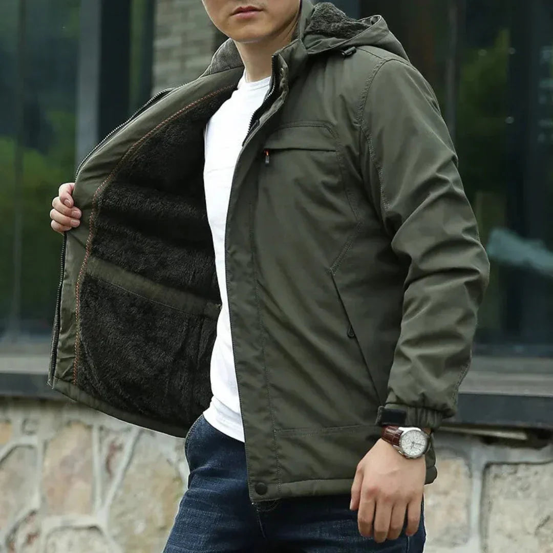 Water-Resistant Mens Jacket - Hip-Length Fleece-Lined Commute