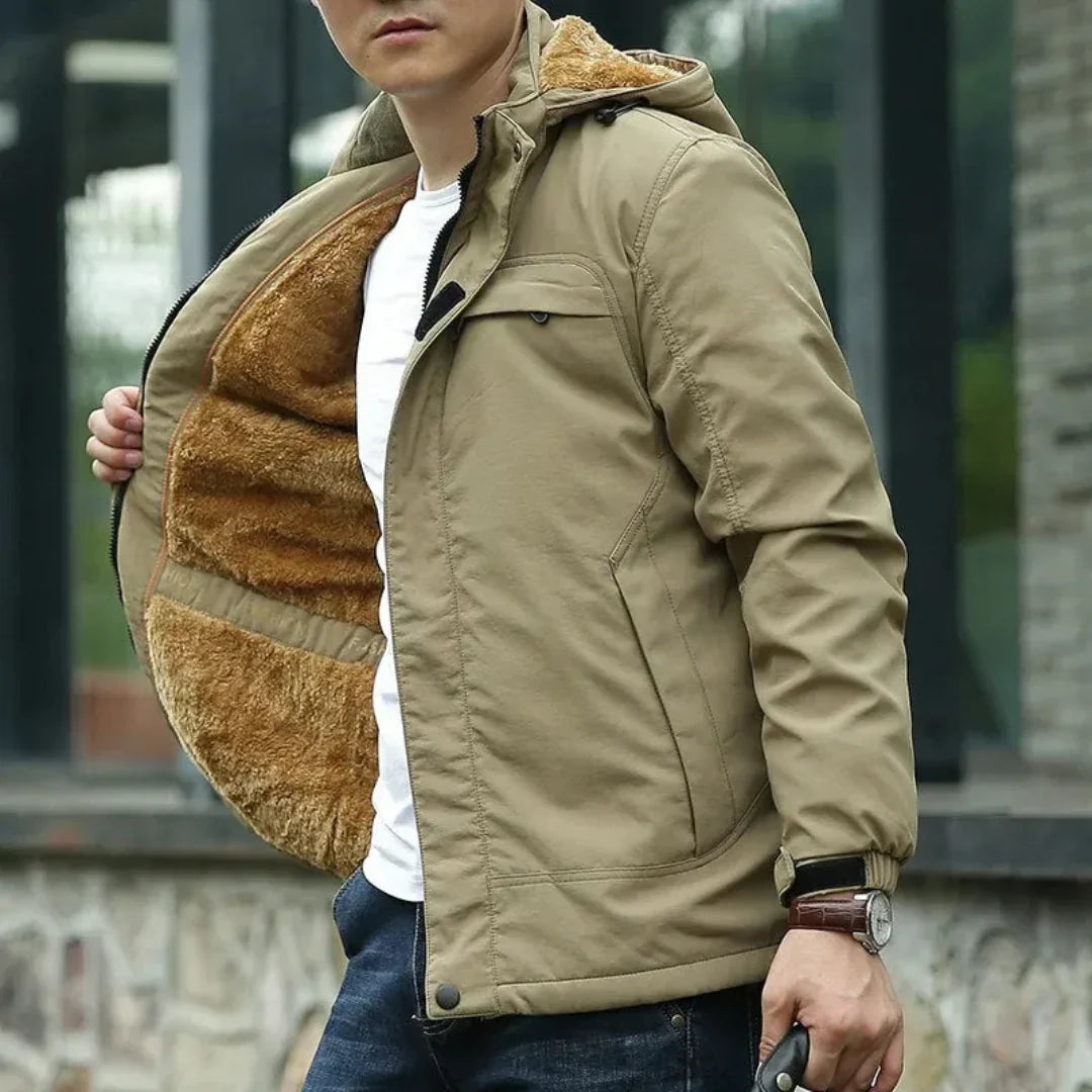 Water-Resistant Mens Jacket - Hip-Length Fleece-Lined Commute