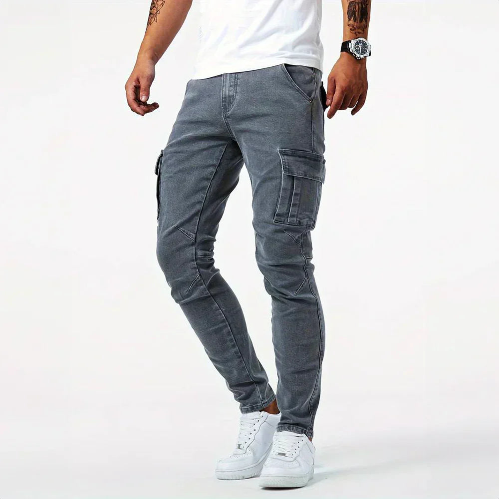 Variant image for Stretch Cargo Jeans for Men, Comfortable Fit with Functional Pockets, Elastic Denim for Versatile Style-1