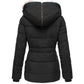 Women’s Warm Winter Coat - Quilted Midlength, Faux Fur Hood