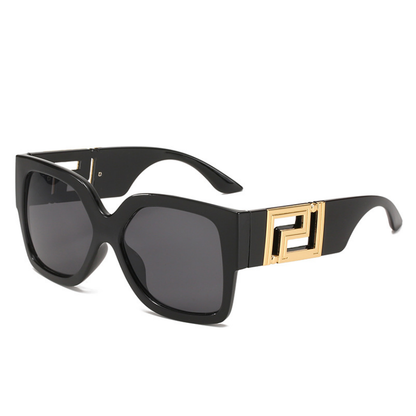 Übergroße Damen-Sonnenbrille – quadratischer Rahmen, goldene Akzente, für den Sommer 0