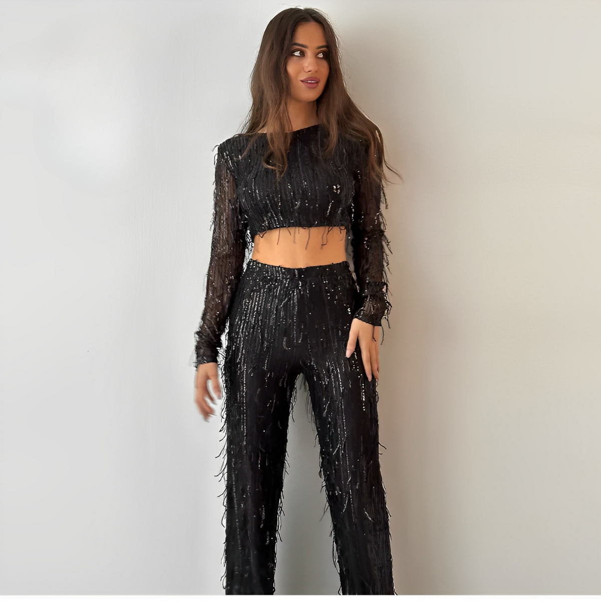 Variant image for Elegant Ladies Crop Top Set with Matching Pants, Soft Breathable Fabric, Flattering Fit for Summer Fashion, Casual Outings and Festivals-9
