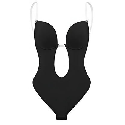 Variant image for Low-Cut Seamless Black Shapewear Bodysuit with Adjustable Straps and Built-in Bra Pillow for Enhanced Support-1