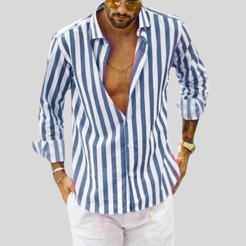 Variant image for Men's Slim Fit Striped Linen Shirt, Breathable Casual Wear Top in Light Fabric for Summer-10