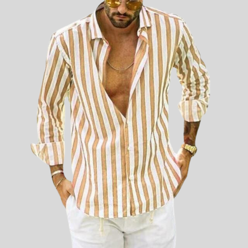 Men's Slim Fit Striped Linen Shirt, Breathable Casual Wear Top in Light Fabric for Summer-4