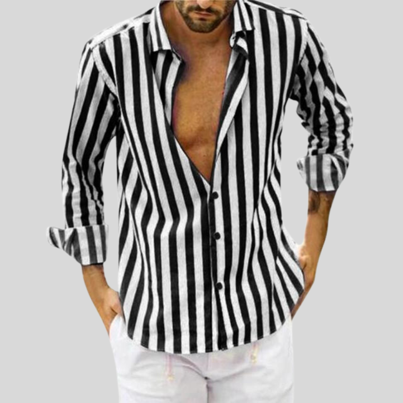 Variant image for Men's Slim Fit Striped Linen Shirt, Breathable Casual Wear Top in Light Fabric for Summer-1