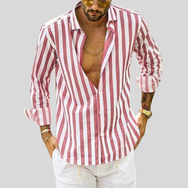 Variant image for Men's Slim Fit Striped Linen Shirt, Breathable Casual Wear Top in Light Fabric for Summer-19