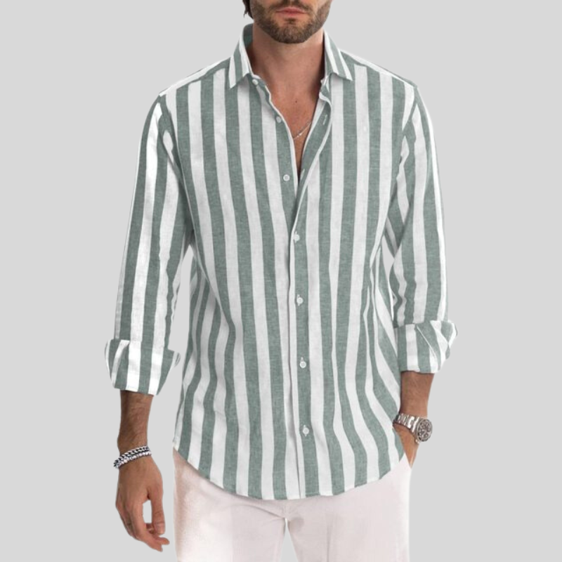 Variant image for Men's Slim Fit Striped Linen Shirt, Breathable Casual Wear Top in Light Fabric for Summer-46