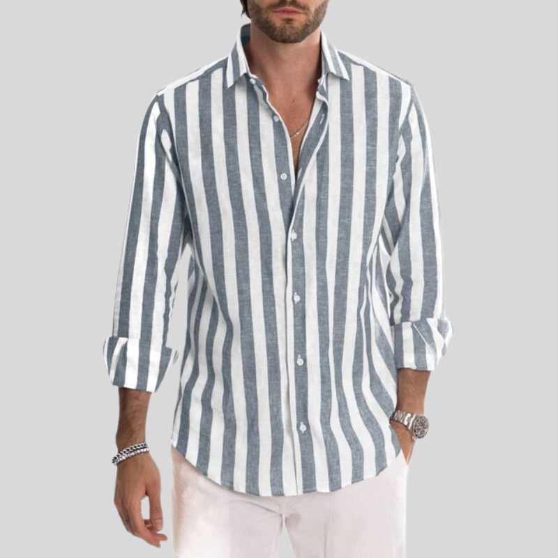Variant image for Men's Slim Fit Striped Linen Shirt, Breathable Casual Wear Top in Light Fabric for Summer-55