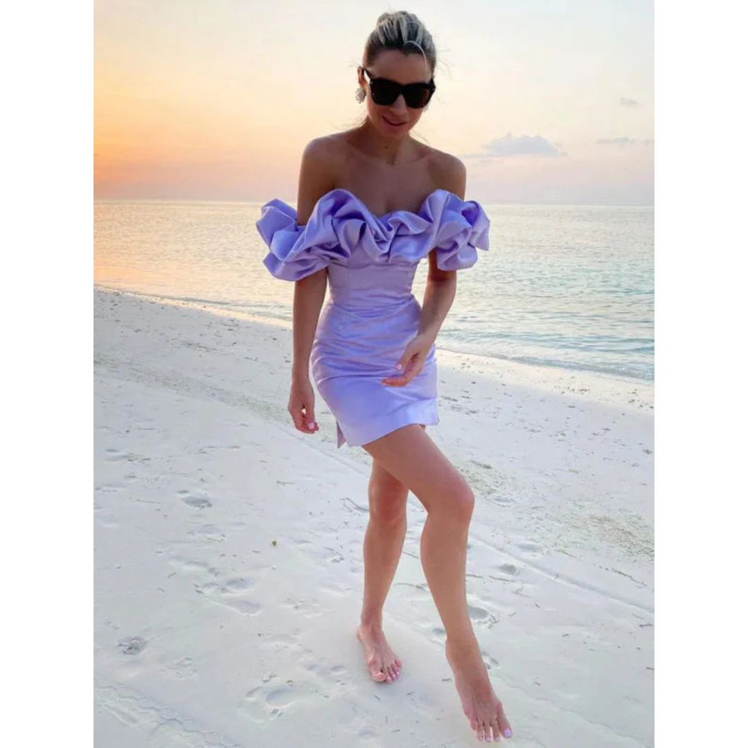Variant image for Elegant Off-Shoulder Women's Dress with Wrinkled Details ��� Versatile Summer Cocktail Dress in Black-1